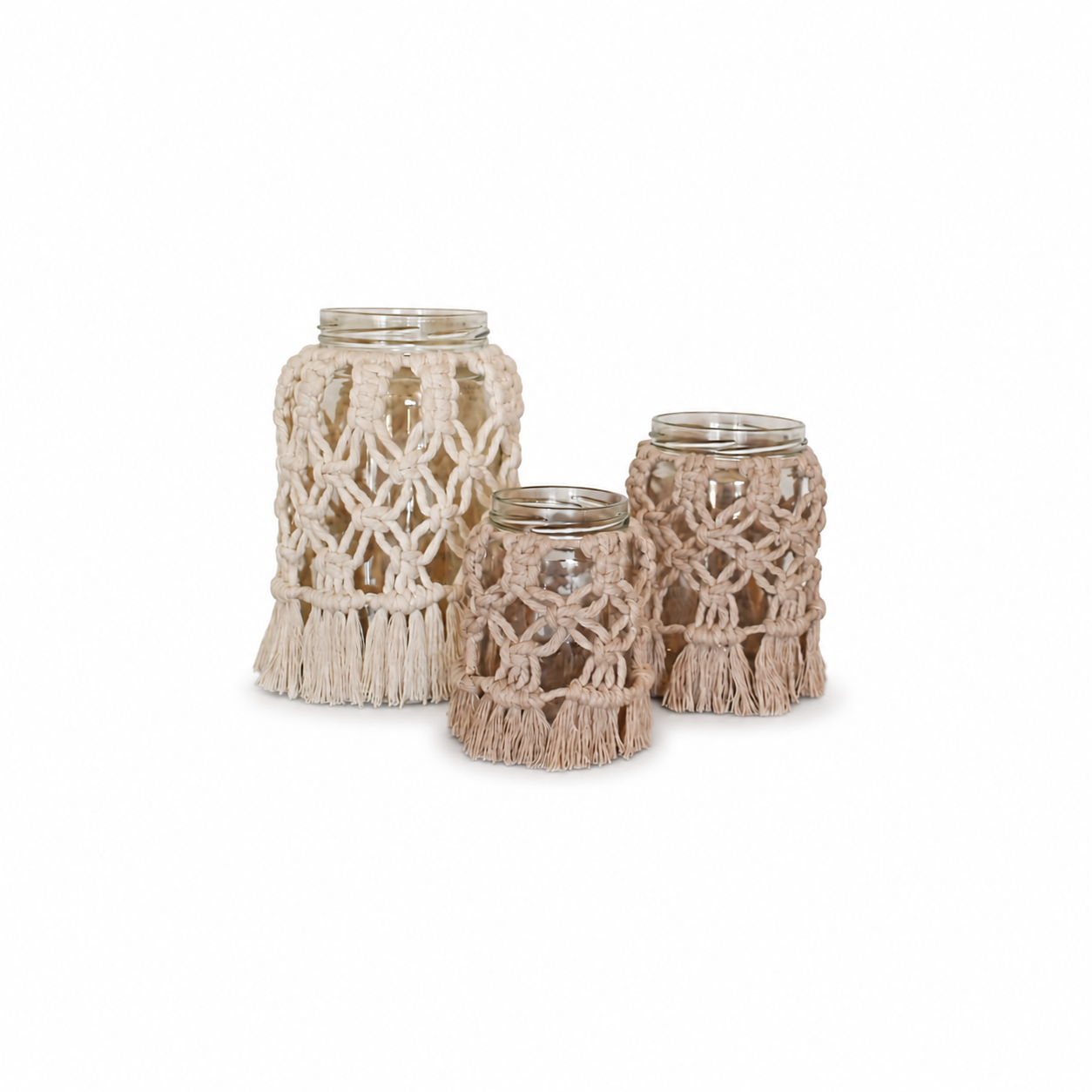 Macrame jars with candles